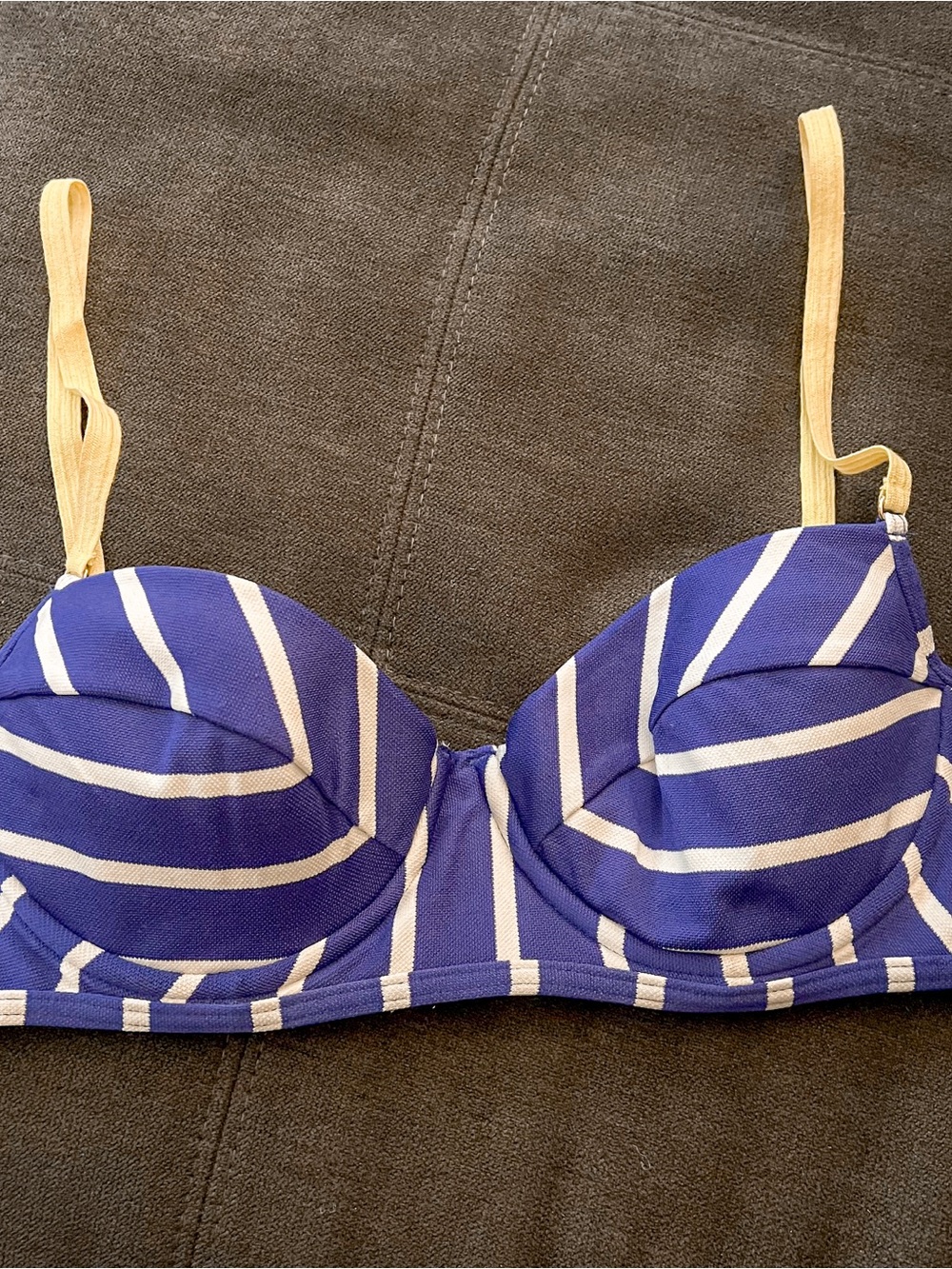 Y2K Juicy Couture Striped Blue & White Bikini Top with Yellow Straps Size Large